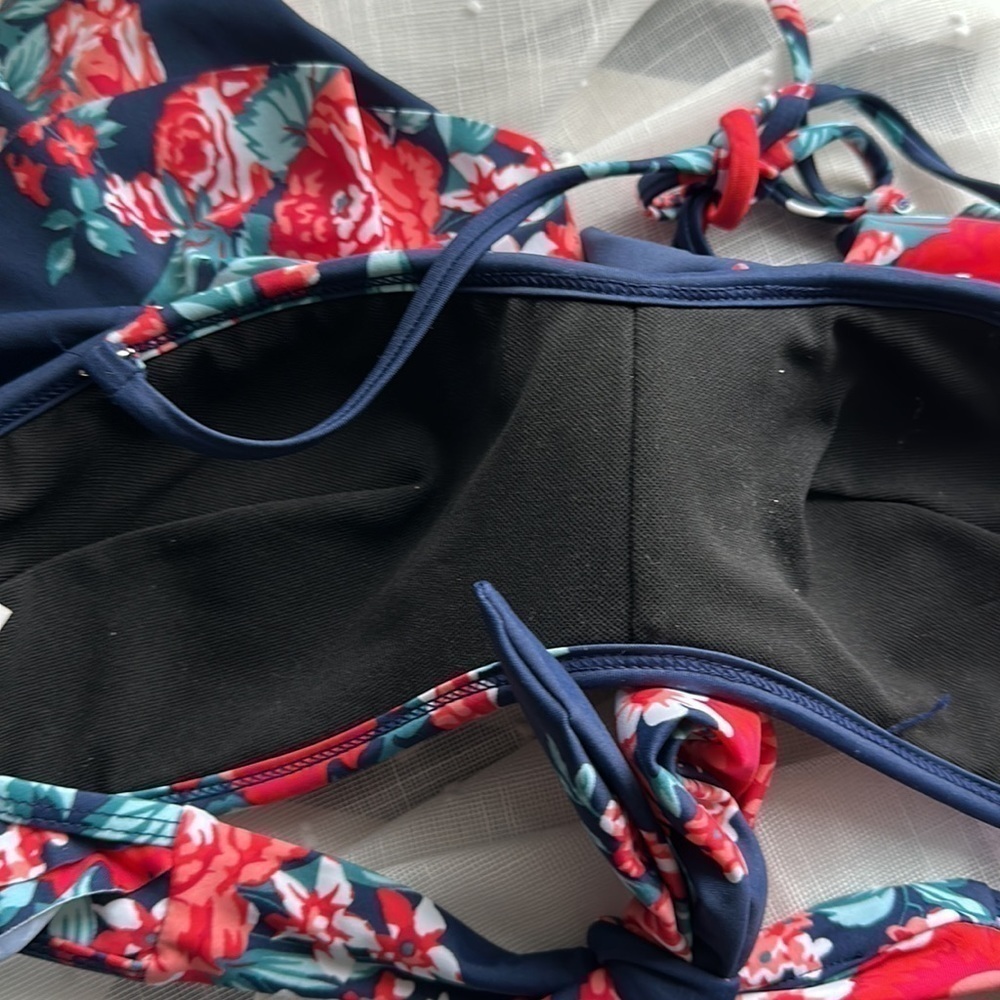 Cocoship swim top floral ruffled ties at neck size small blue orange red - Picture 8 of 11